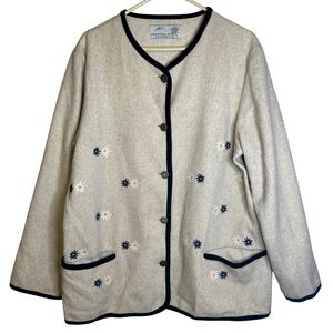 Oberwalder Austrian Traditional Laden Cardigan Wool Blend Button Up Floral Warm